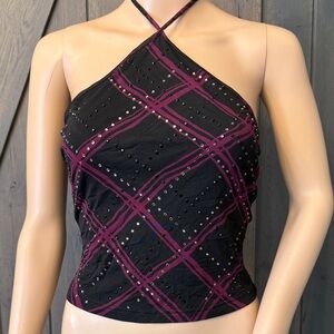 Black and Purple Halter Top with Rhinestones